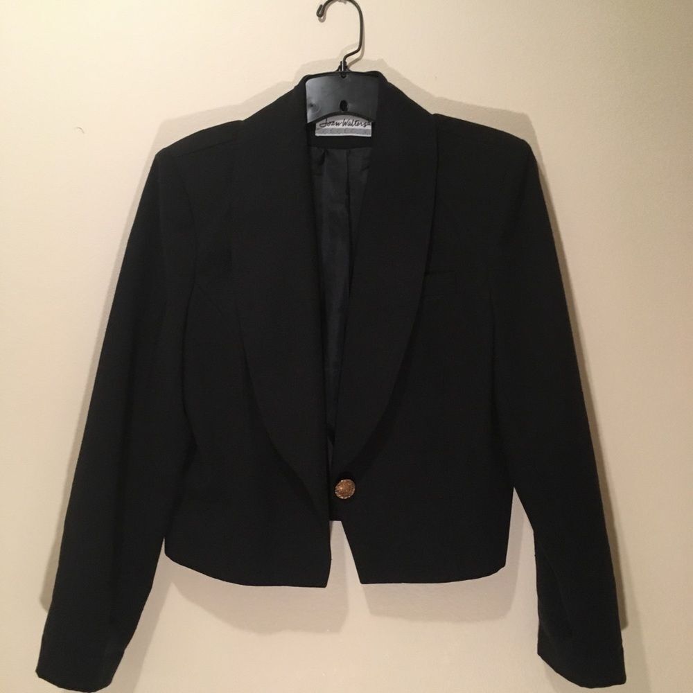 Joan Walters Cropped Black Jacket with Shawl Collar Long Sleeves Women's S 10